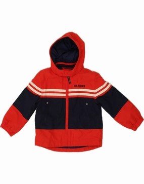 vacation TOMMY HILFIGER Boys Hooded Windbreaker Jacket 3-4 Years Red Colourblock