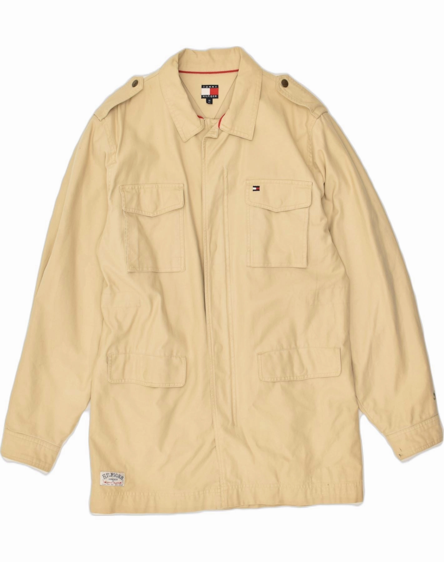 TOMMY HILFIGER Boys Military Jacket 15-16 Years XL Beige Cotton Light Reflective Style Driven