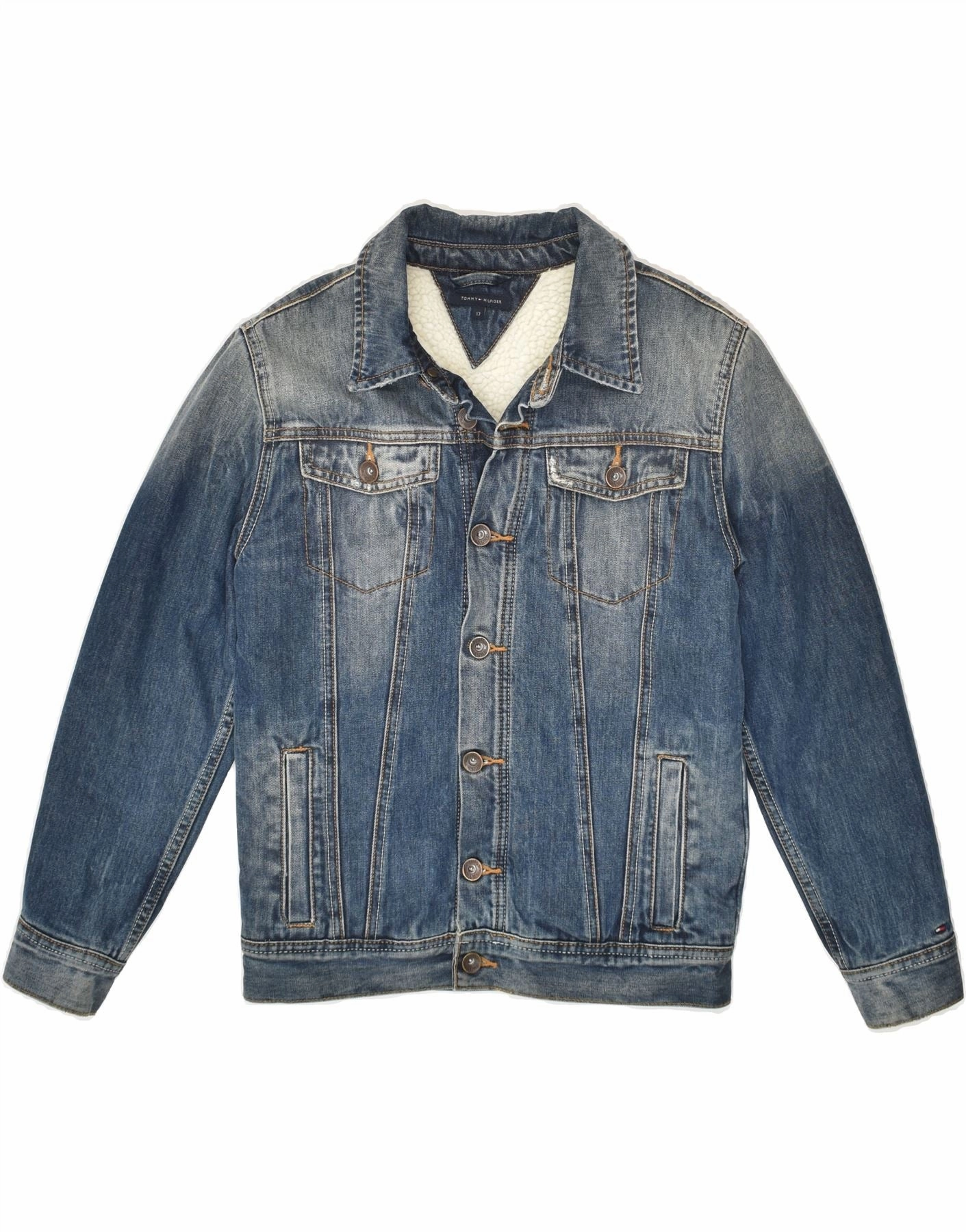 Outdoor Ease TOMMY HILFIGER Boys Sherpa Jacket 11-12 Years Navy Blue Cotton