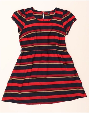 TOMMY HILFIGER Girls A-Line Dress 15-16 Years Red Striped Polyester Tall-Fit
