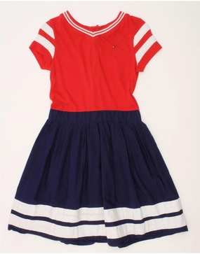 TOMMY HILFIGER Girls Basic Dress 9-10 Years Red Colourblock Cotton Lounge Vibes