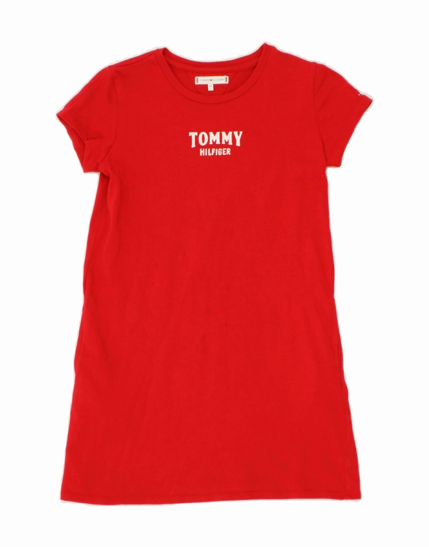 Trendy Wearable TOMMY HILFIGER Girls Graphic T-Shirt Dress 13-14 Years Red Cotton