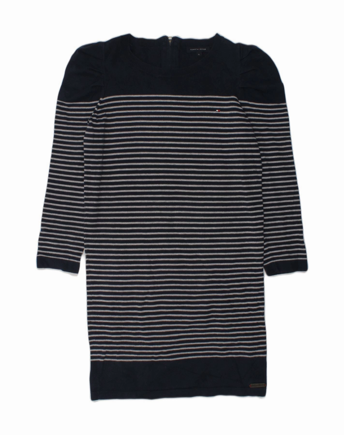 Back-Zip Sophisticated Style TOMMY HILFIGER Girls Jumper Dress 15-16 Years Navy Blue Striped Cotton