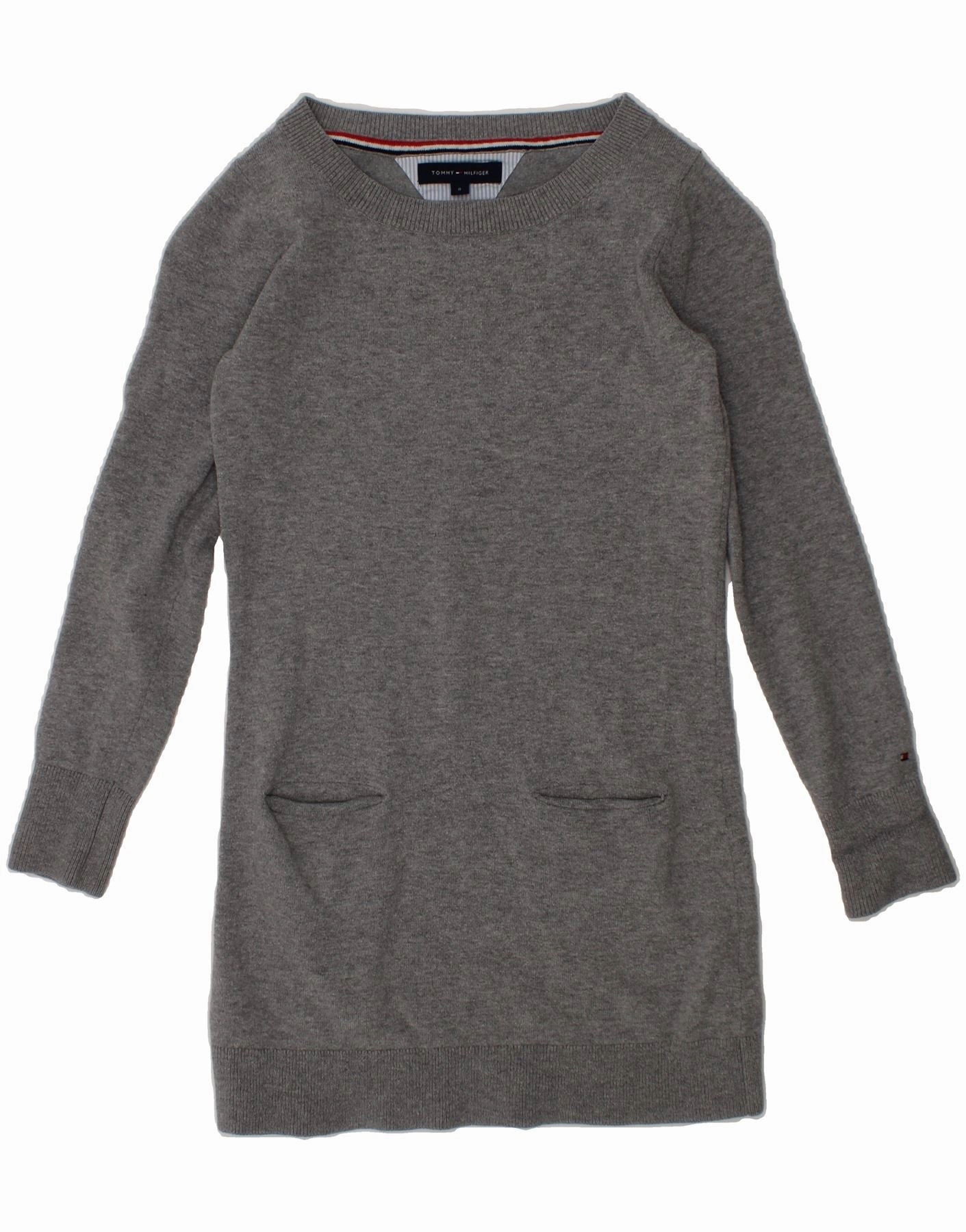Color-Blocked TOMMY HILFIGER Girls Long Sleeve Jumper Dress 7-8 Years Grey Cotton