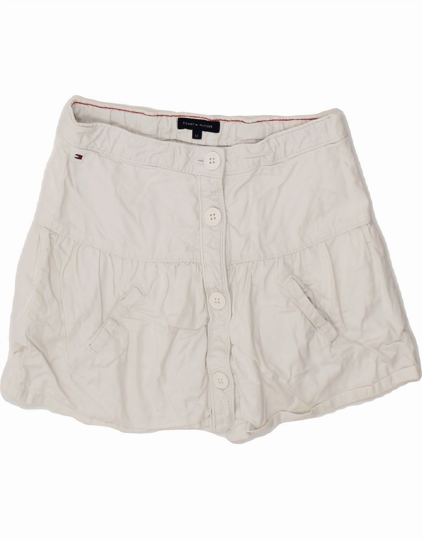 TOMMY HILFIGER Girls Mini Skirt 11-12 Years W24  White Cotton Art Inspired