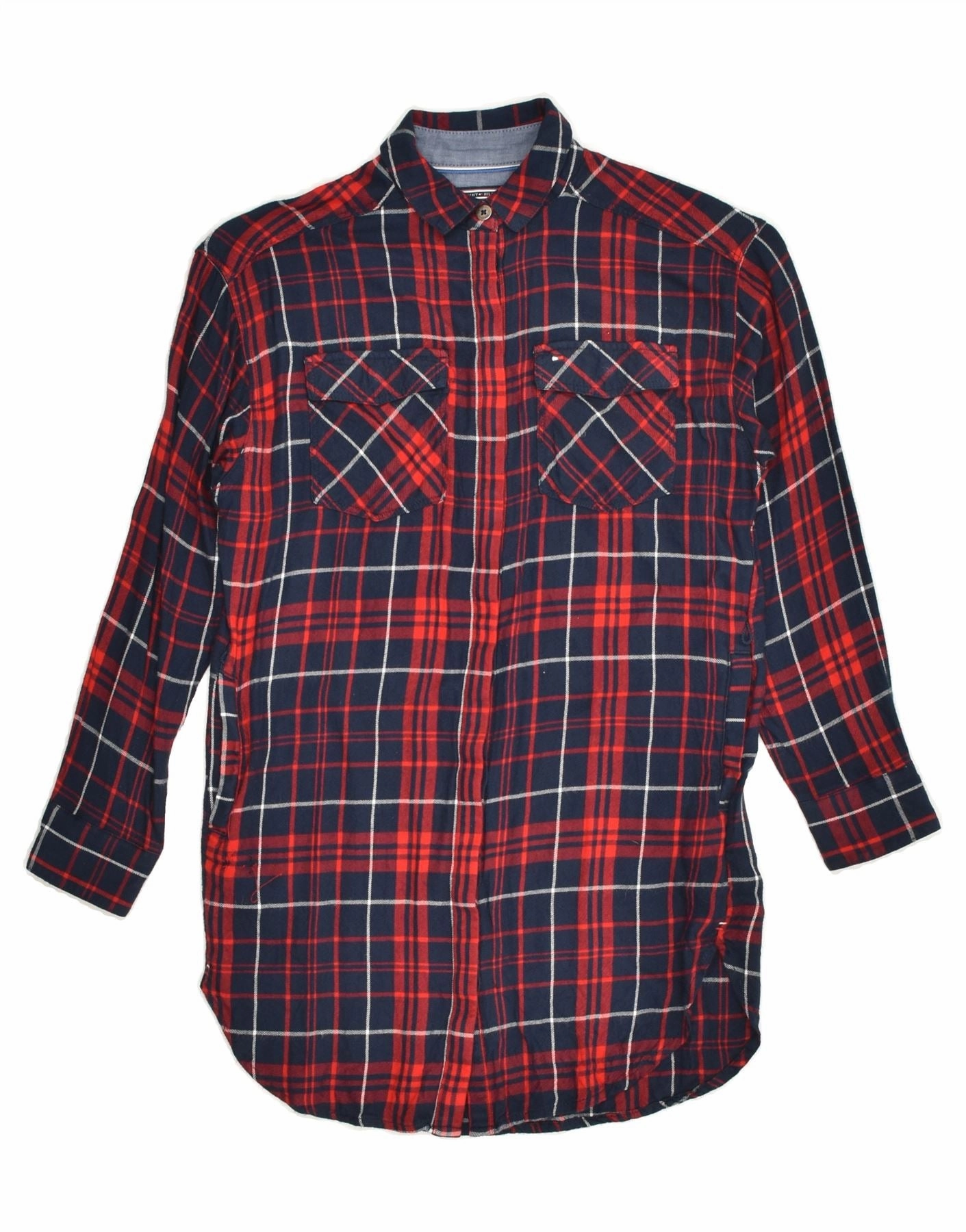 Winter Wrap TOMMY HILFIGER Girls Shirt Dress 9-10 Years Navy Blue Check Cotton
