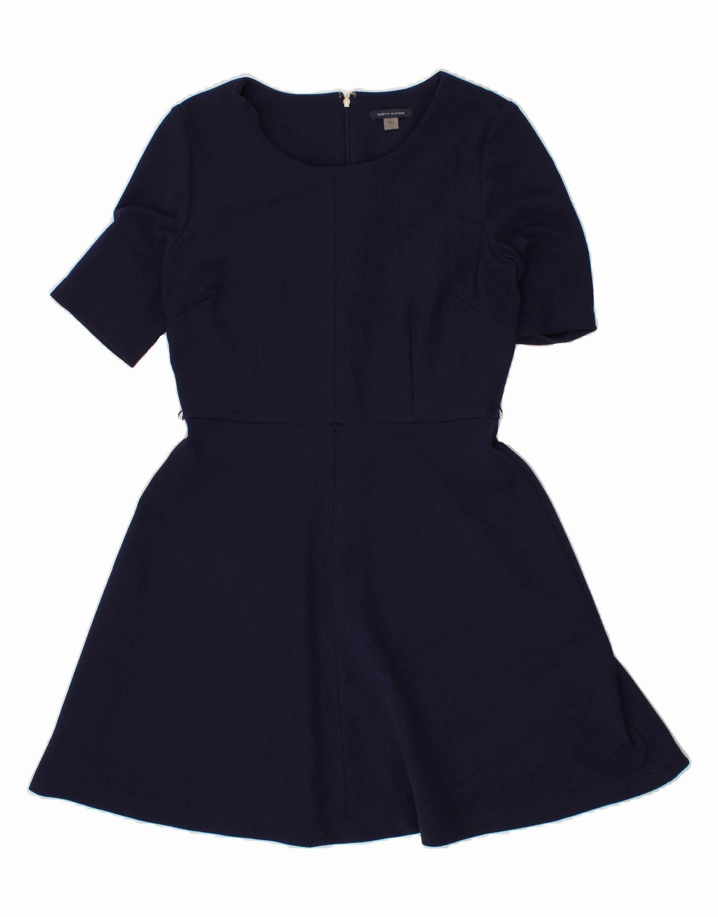 TOMMY HILFIGER Girls Short Sleeve Apron Dress 11-12 Years Navy Blue Tactile Feel Bust-Enhancing