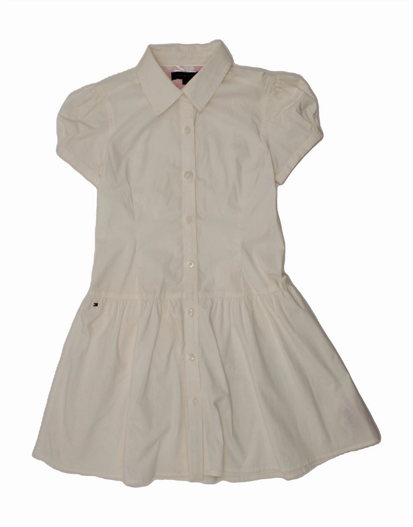 Work Look Timeless fitted silhouette TOMMY HILFIGER Girls Short Sleeve Shirt Dress 7-8 Years White Cotton