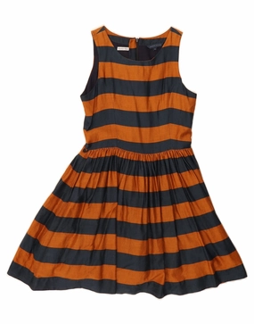 TOMMY HILFIGER Girls Sleeveless A-Line Dress 10-11 Years Brown Striped Trendy summer outfit