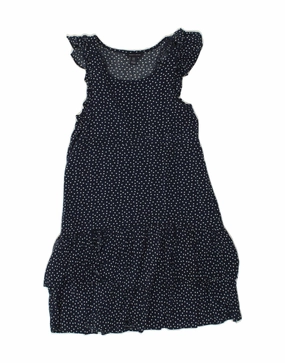 TOMMY HILFIGER Girls Tiered Dress 6-7 Years Small Navy Blue Spotted Rayon Subtle Look