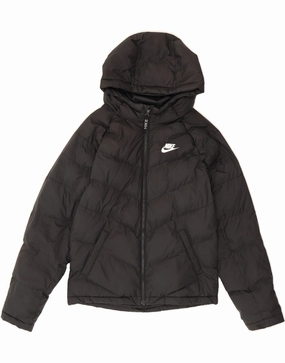 NIKE Boys Hooded Padded Jacket 12-13 Years Large  Black Polyester Solid Warm and Practical