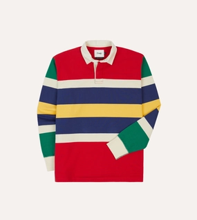 Red, Yellow and Navy Multi Stripe Cotton Rugby Shirt Smooth Zipper Design