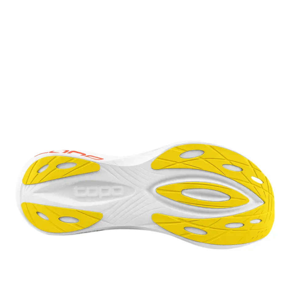 female running gear Non Marking Outsole Topo Men's Specter 2 Running Shoes in White/Sunset SS25