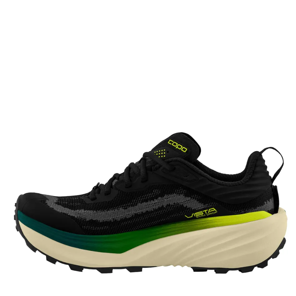 multi - density sole Topo Men's Vista Running Shoes in Black/Lime AW25