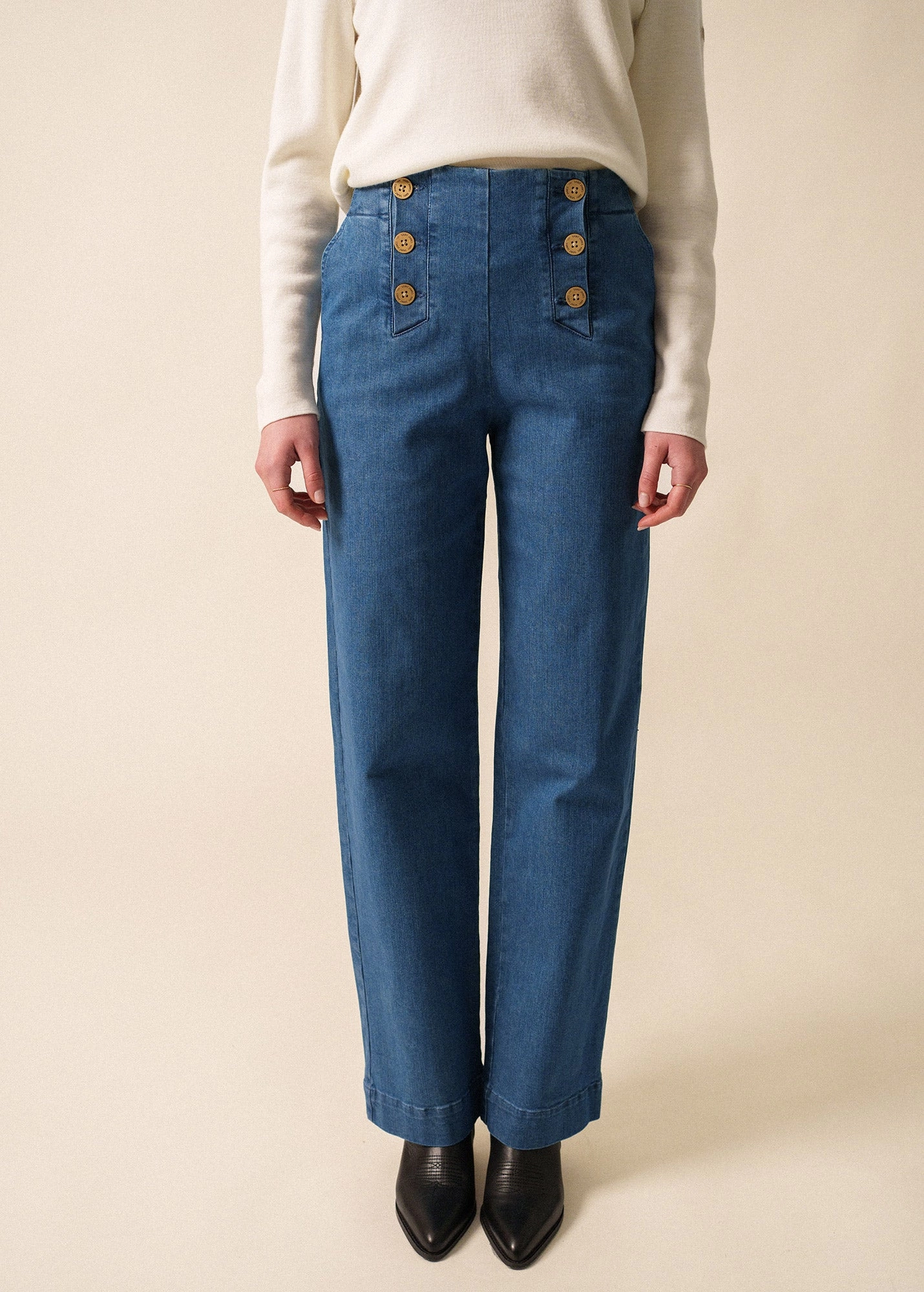 Laser Cut Edges mix and match TORIE - Wide-Leg High Waist Jeans (DENIM)
