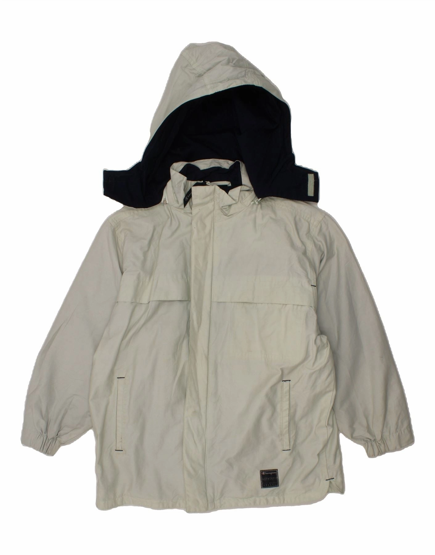 CHAMPION Boys Hooded Windbreaker Jacket 7-8 Years White Cotton Fashion Vibe suitable for formal meetings