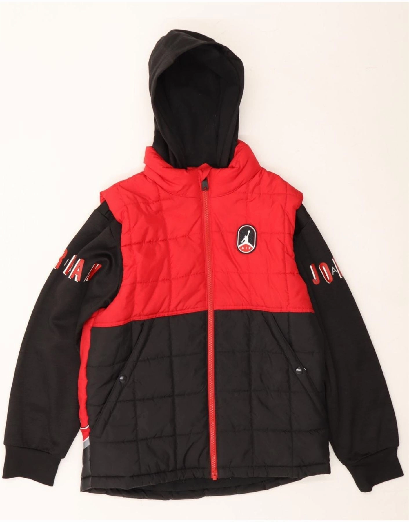 Sleek Jacket Warm Core JORDAN Boys Hooded Padded Jacket 12-13 Years Large Red Colourblock