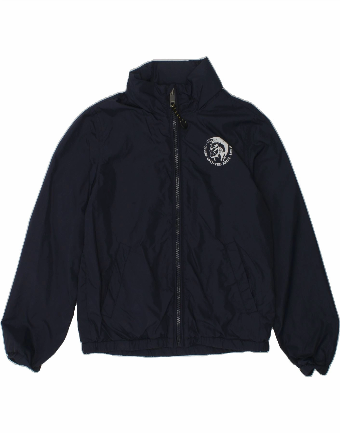 SnapFasteners Bracelet DIESEL Boys Graphic Hooded Bomber Jacket 5-6 Years Navy Blue Nylon