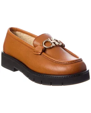 Comfy Glide Ferragamo Rolo Lug Leather & Shearling Loafer