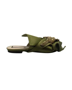 N.21 Raso Knot Flat Embellished Slides in Green Satin durable soles