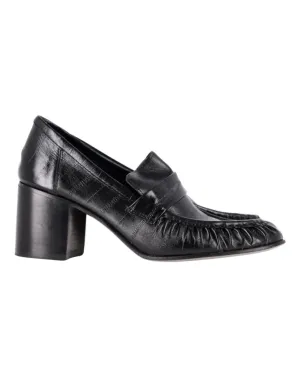 Cushion Technology Contrast Stitching The Row Pleated Loafer Pumps in Black Leather