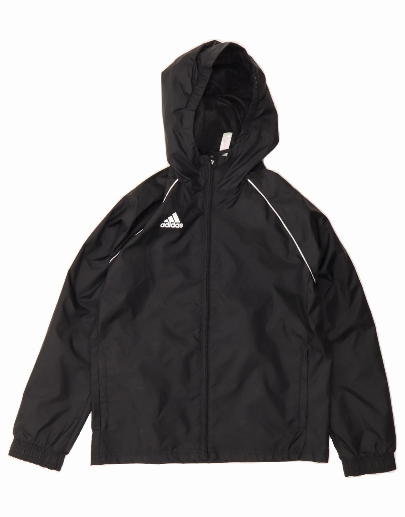 Wilderness Ready ADIDAS Boys Hooded Windbreaker Jacket 9-10 Years Black Polyester