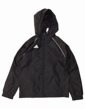 Wilderness Ready ADIDAS Boys Hooded Windbreaker Jacket 9-10 Years Black Polyester