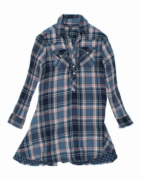 POLO RALPH LAUREN Girls Pullover Shirt Dress 9-10 Years Navy Blue Check Bride Side Polished Fit