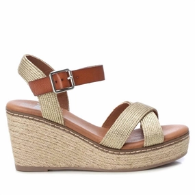 Women's Jute Wedge Sandals In Gold Underfoot Support Foot Stability