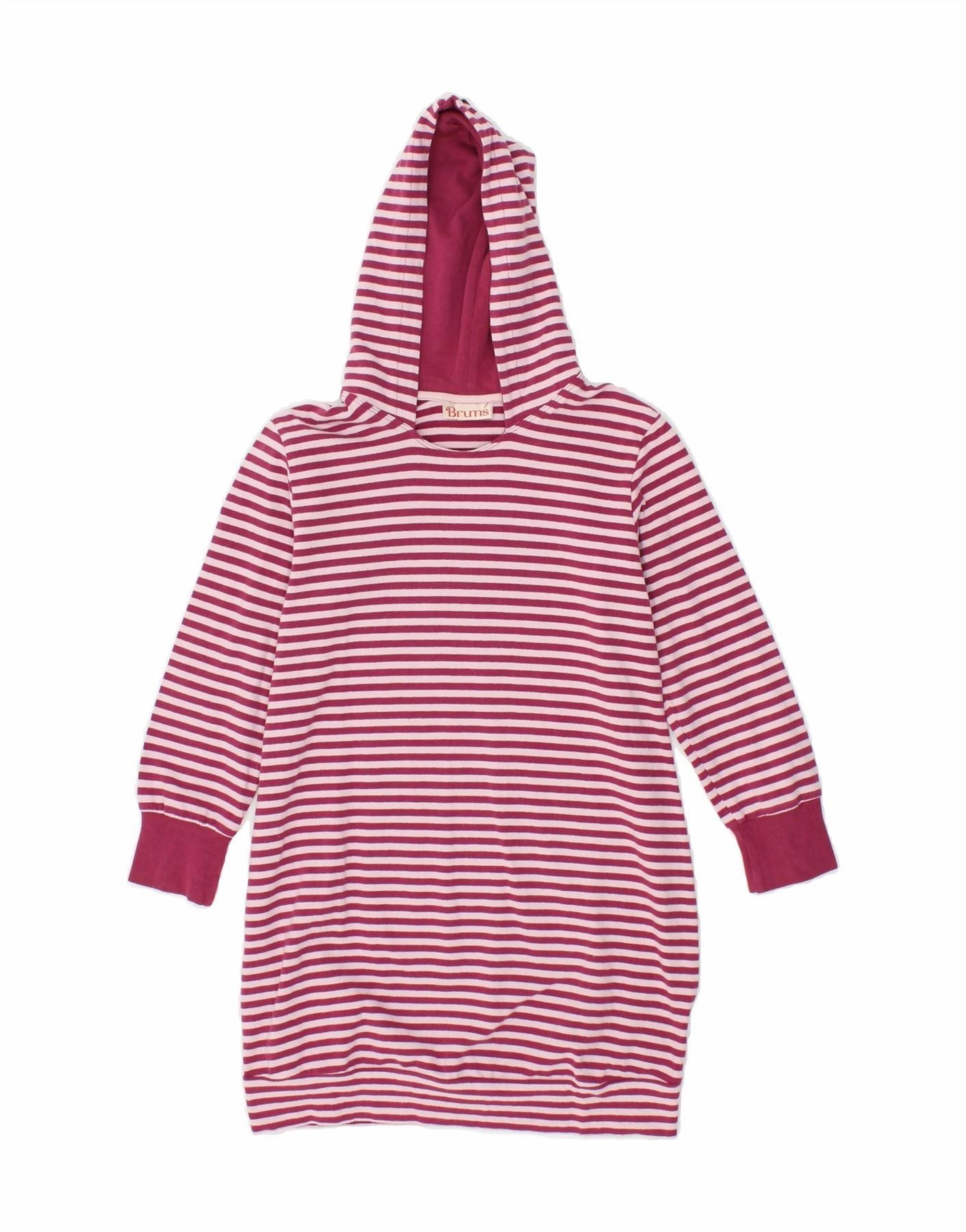 Weekend Chic BRUMS Girls Hooded Sweatshirt Jumper Dress 6-7 Years Burgundy Striped
