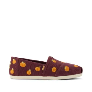 Classic Alpargata Burgundy Corduroy Embroidered Pumpkins Elegant Look Slip-On Ease