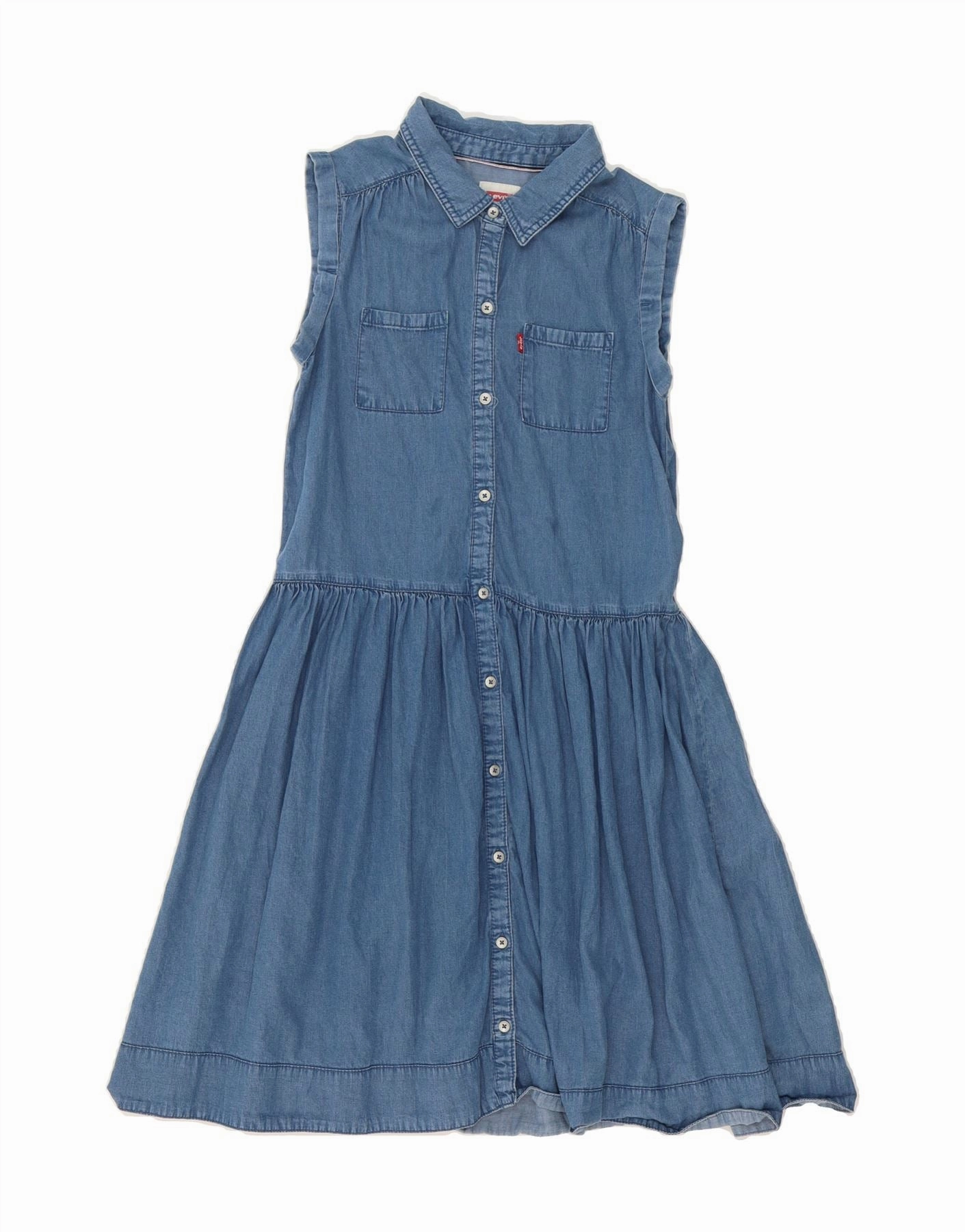 LEVI'S Girls Sleeveless Denim Dress 12-13 Years Large  Blue Cotton Chic Silhouette