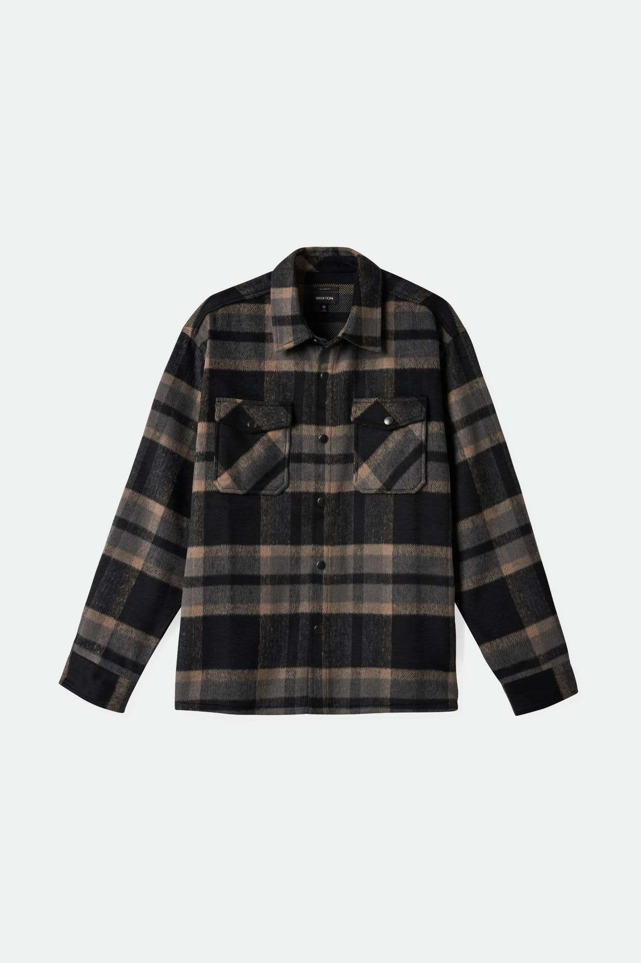 Selden Soft Brushed L/S Flannel Overshirt - Black/Charcoal Round Collar