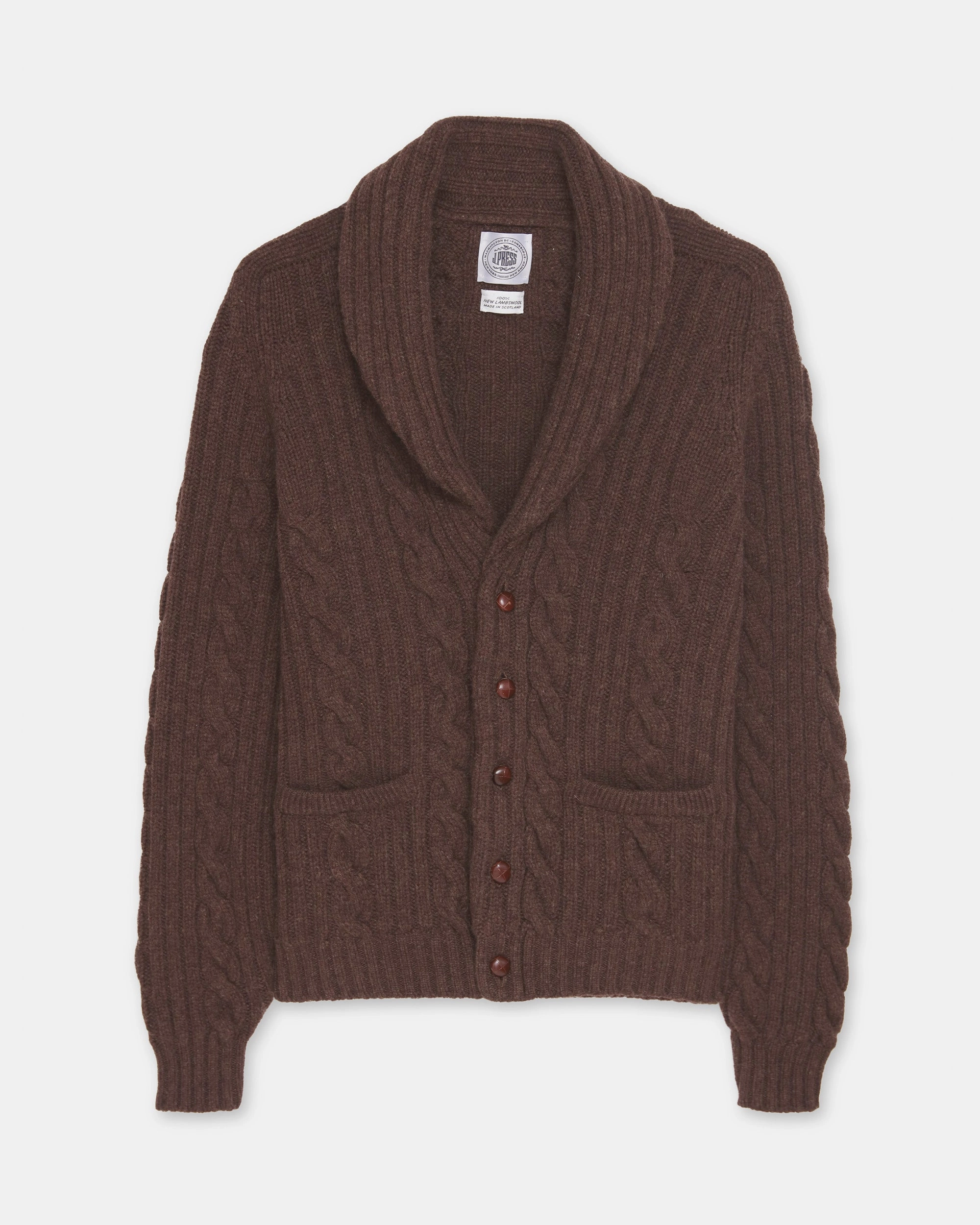 Comfortable Choice Made-in-Scotland Brown Cableknit Lambswool Cardigan