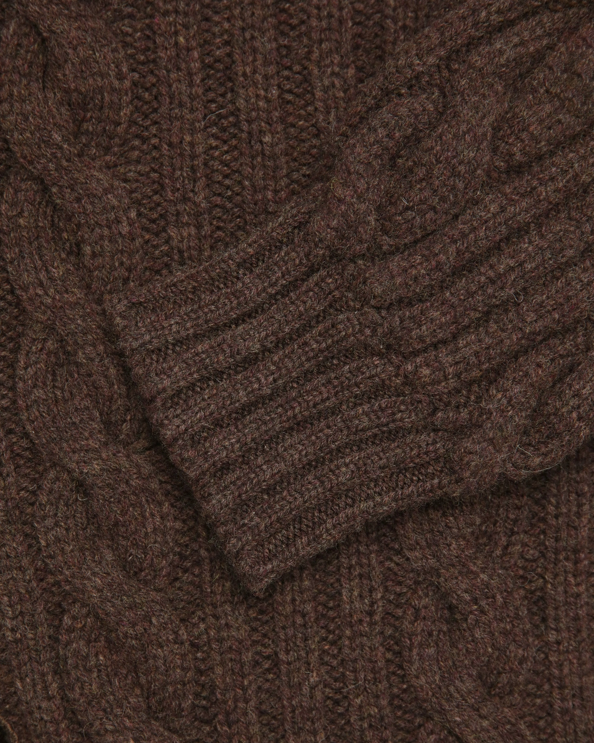 Light Warmth Made-in-Scotland Brown Cableknit Lambswool Cardigan
