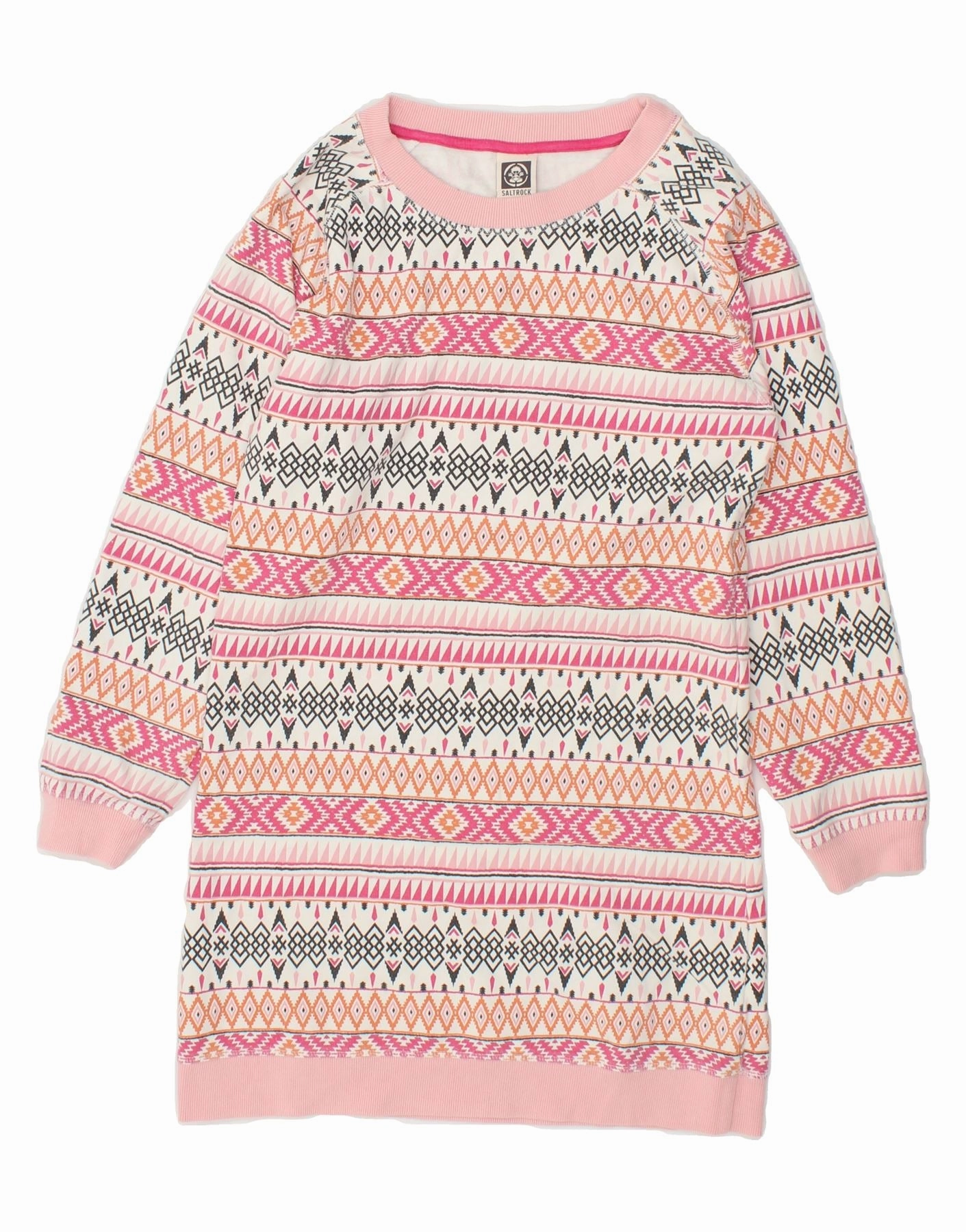 SALTROCK Girls Long Sleeve Jumper Dress 12-13 Years Pink Fair Isle Cotton Smart Fashion Drawstring-Waist