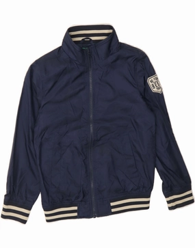 BENETTON Boys Graphic Bomber Jacket 7-8 Years Navy Blue Polyamide Trendy Accessory