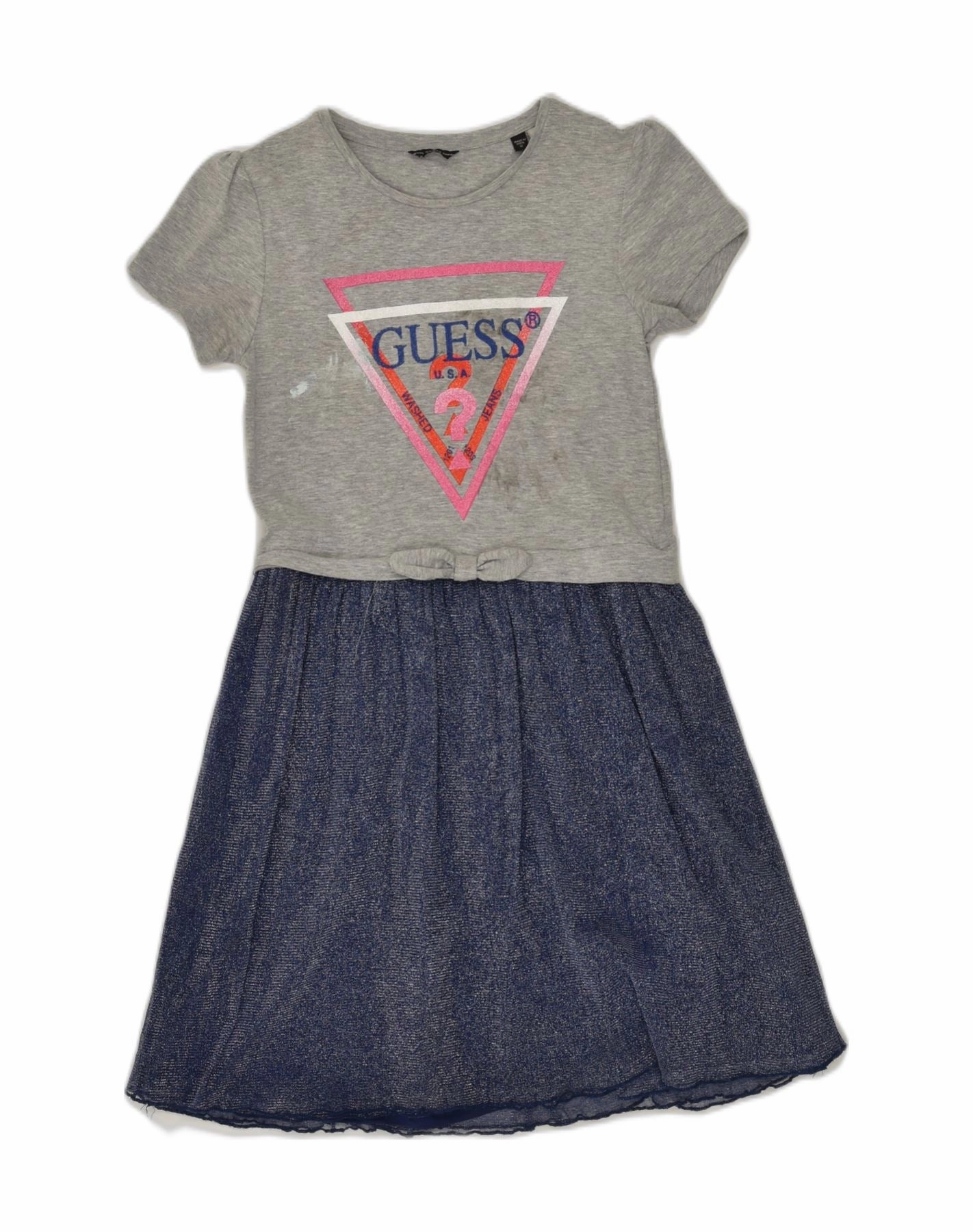 Flowy Texture Artistic Shape GUESS Girls Graphic A-Line Dress 11-12 Years Grey Colourblock Cotton