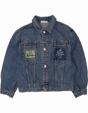 BENETTON Boys Graphic Denim Jacket 7-8 Years Large Blue Cotton Help