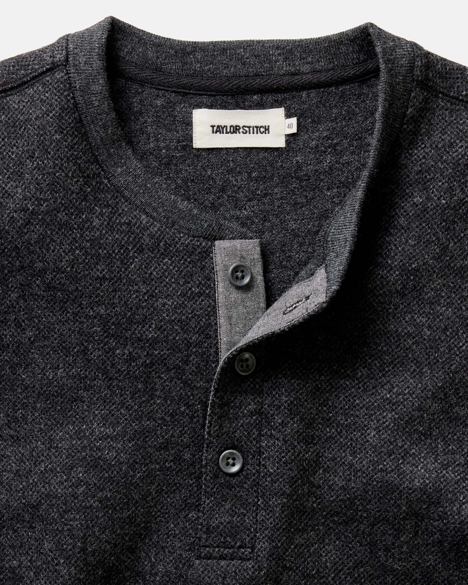 Timeless Piece The Evans Henley in Charcoal Birdseye Wool
