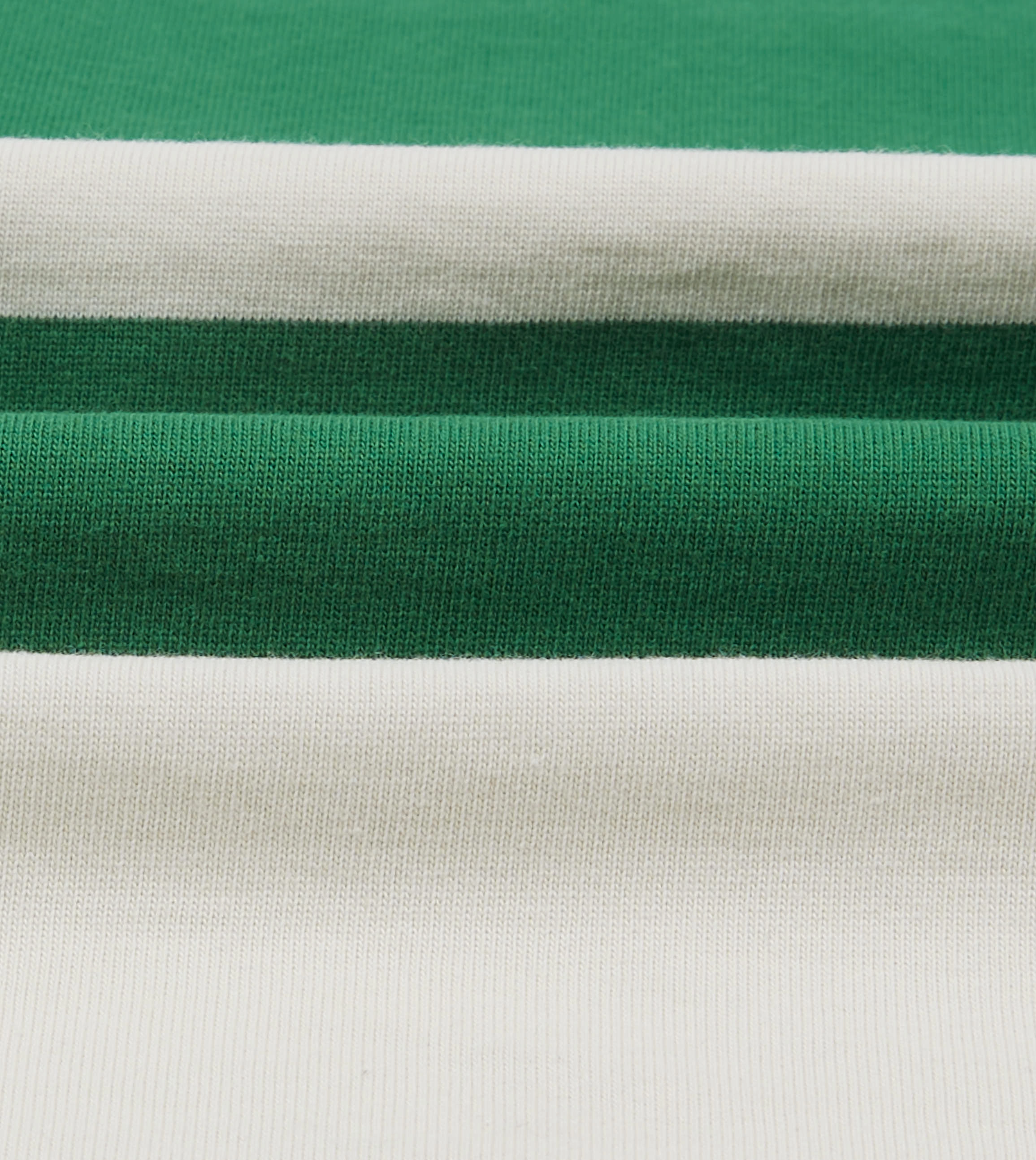 Green and White Stripe Cotton Mandarin Collar Rugby Shirt Metallic Finish Embellished Neckline