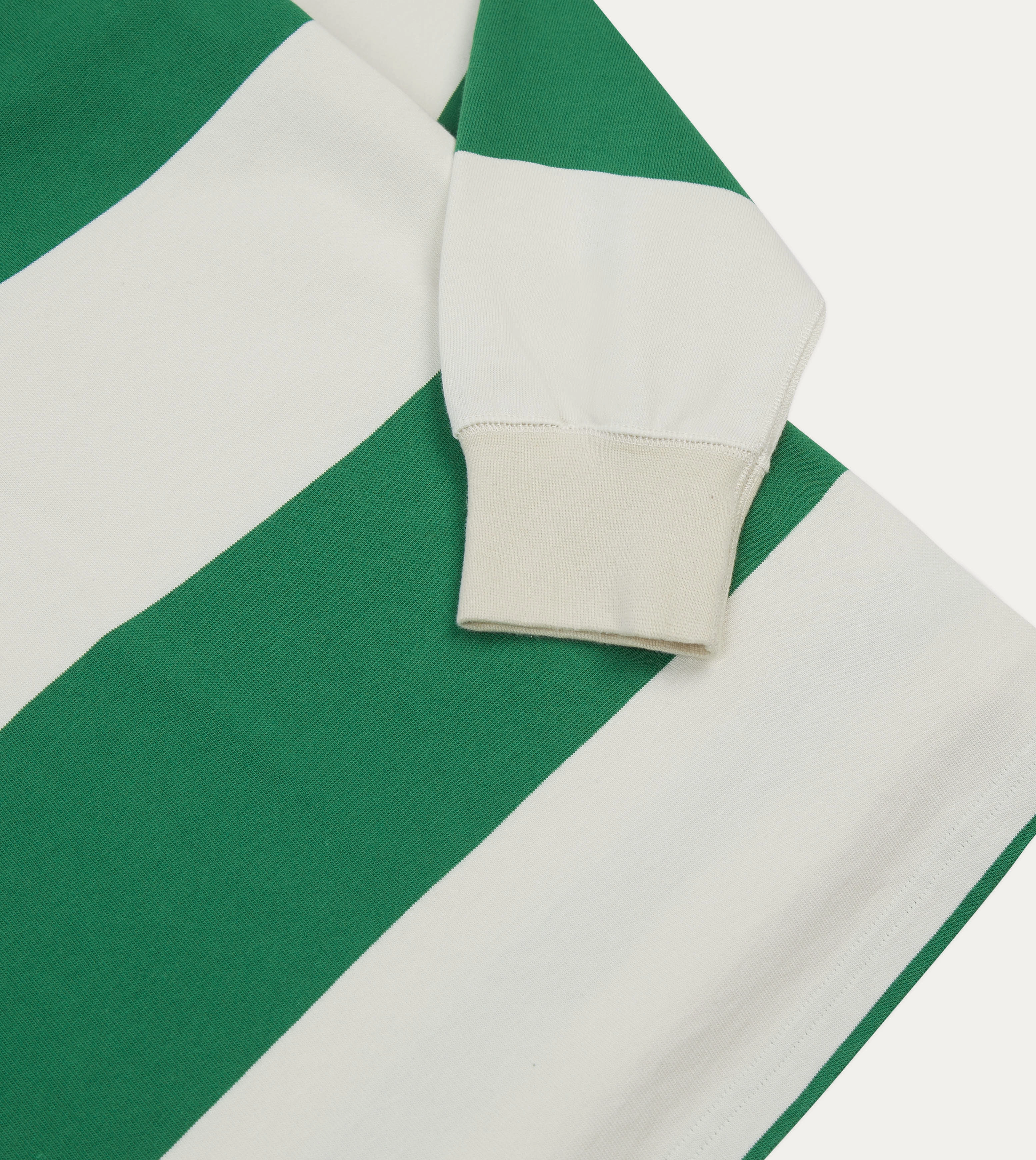 Breathable back panel Quick Release Placket Green and White Stripe Cotton Mandarin Collar Rugby Shirt