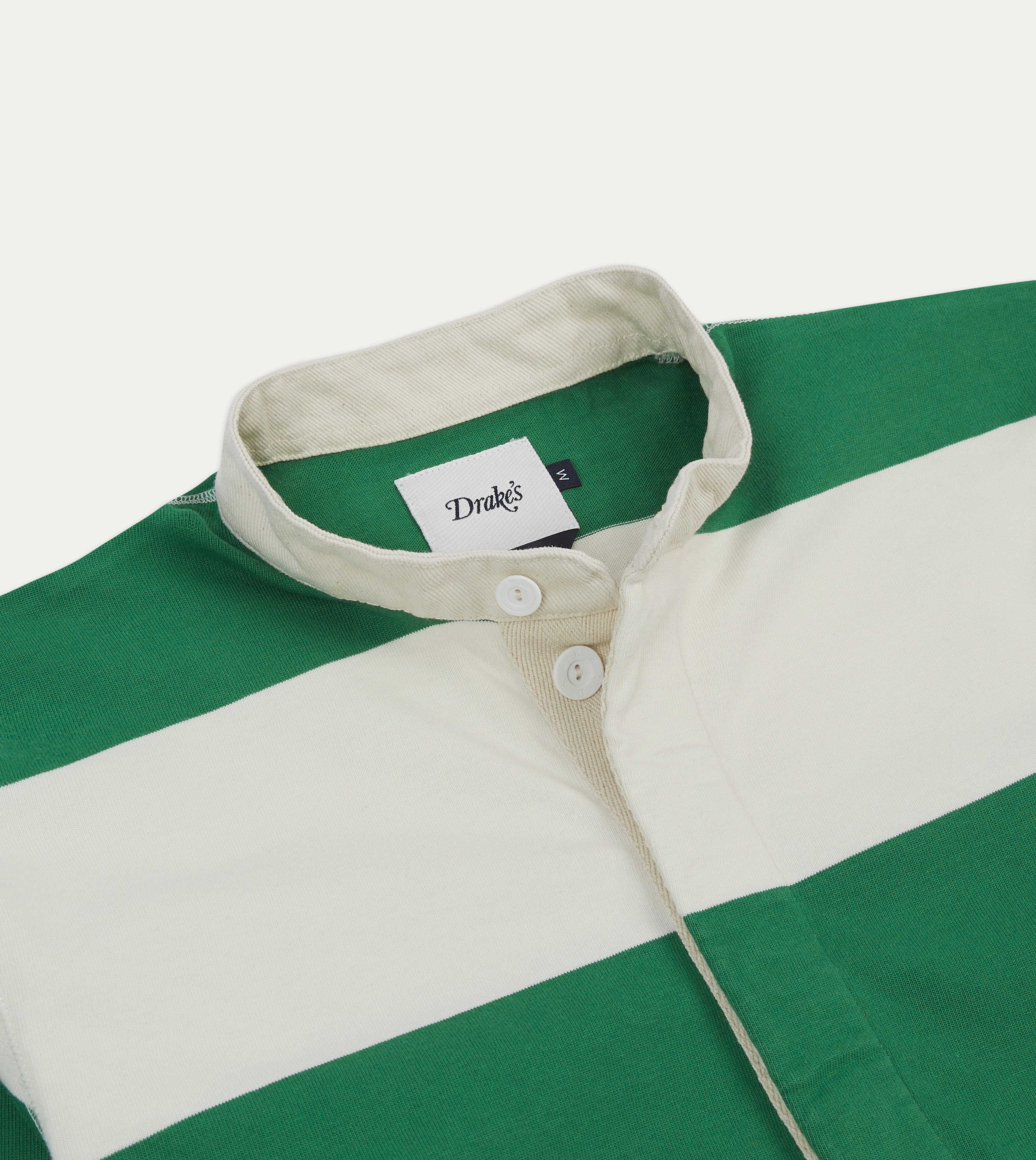 Green and White Stripe Cotton Mandarin Collar Rugby Shirt Fashionable Pick