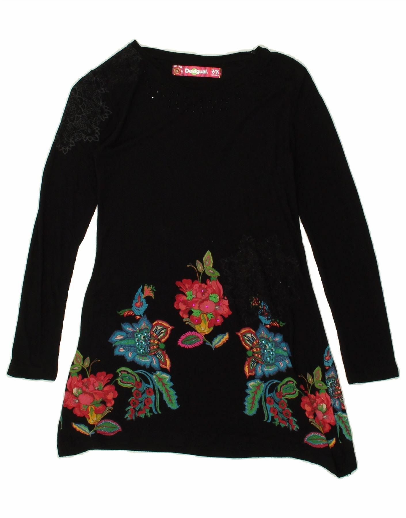 Morning Glow DESIGUAL Girls Long Sleeve Tunic Dress 7-8 Years Black Floral