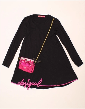 Scandi Light DESIGUAL Girls Graphic Long Sleeve A-Line Dress 13-14 Years Black Cotton