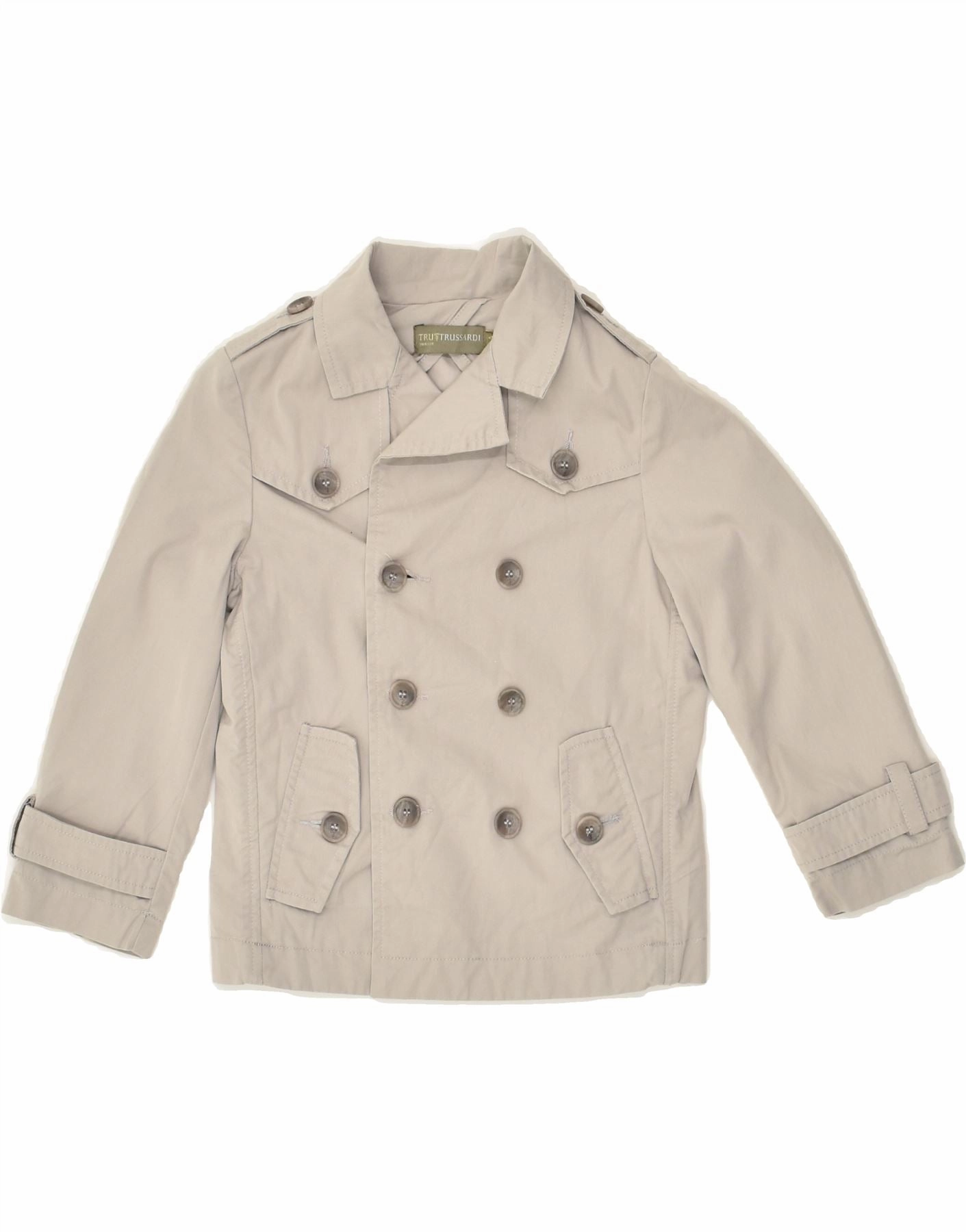 TRUSSARDI JUNIOR Boys Double Breasted Jacket 3-4 Years Grey Cotton Neutral