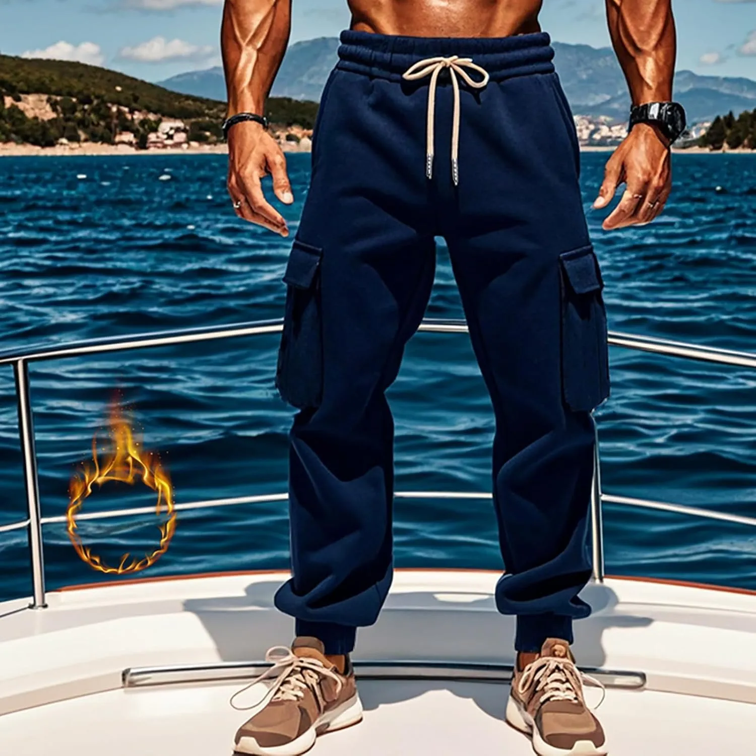Trousers for Men Comfy Camping Hiking Athletic Drawstring Elastic Waist Pants Outdoor Casual Fleece Lined Joggers