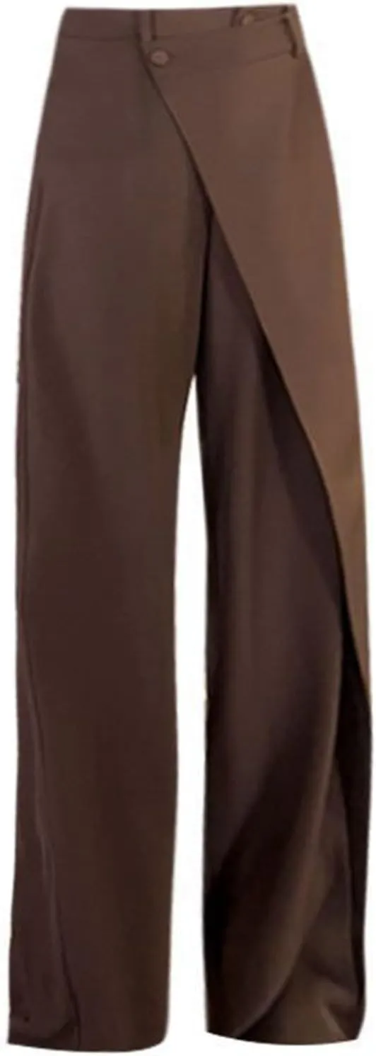 Trousers Pants for Women Asymmetrical Patchwork Design Solid Color Straight Wide-Leg Loose Fit Casual Pants