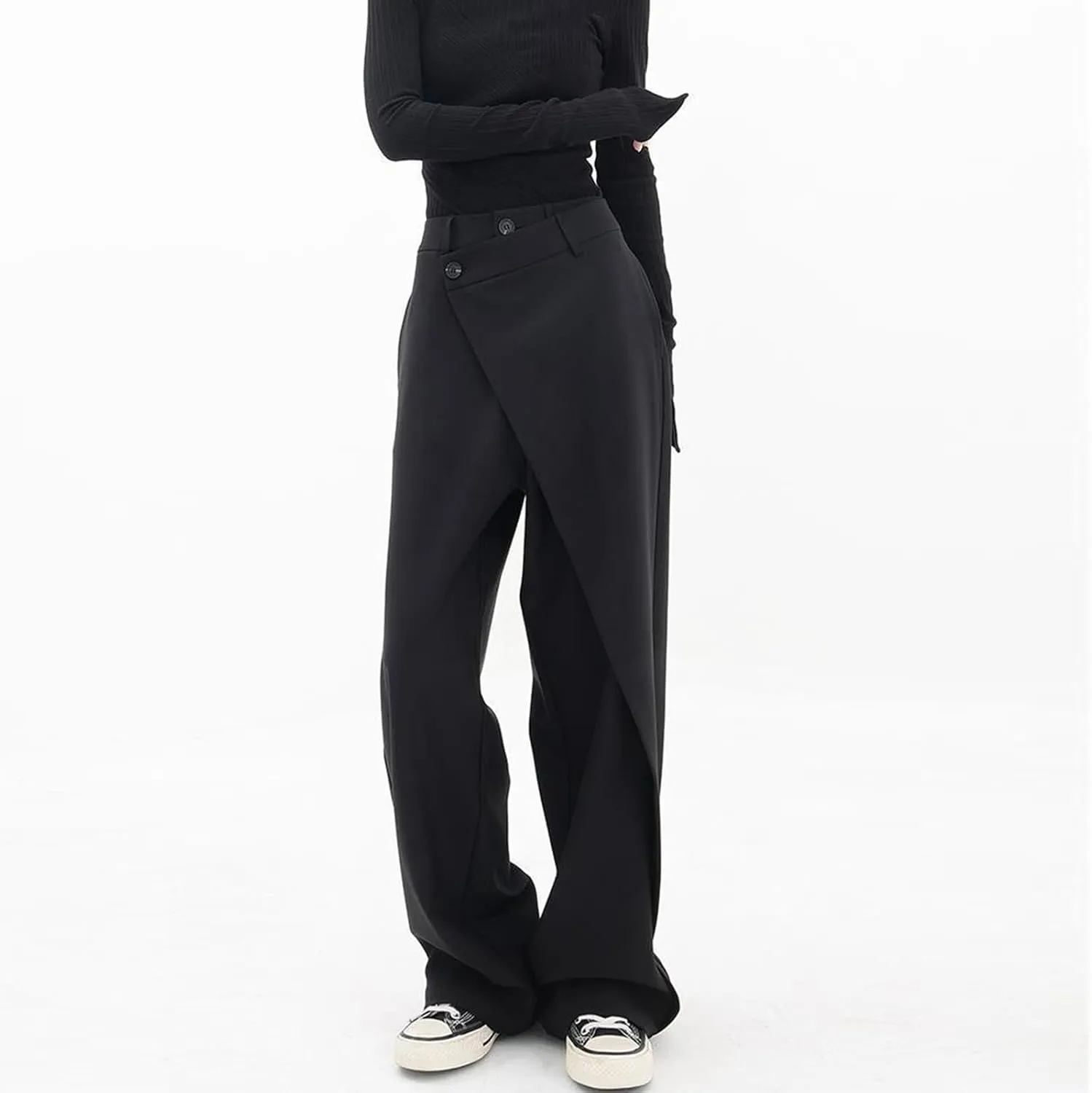 Trousers Pants for Women Asymmetrical Patchwork Design Solid Color Straight Wide-Leg Loose Fit Casual Pants