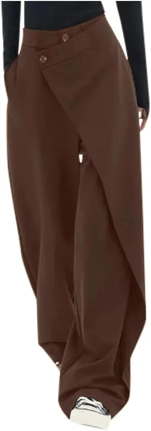 Trousers Pants for Women Asymmetrical Patchwork Design Solid Color Straight Wide-Leg Loose Fit Casual Pants